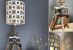 old film camera upcycled as a table lamp with 35mm lamp shade